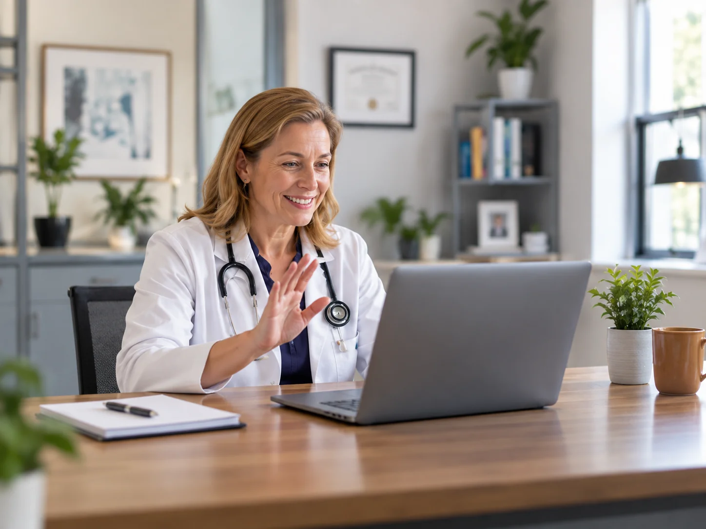 Home Doc clinician conducting a telehealth visit from her office