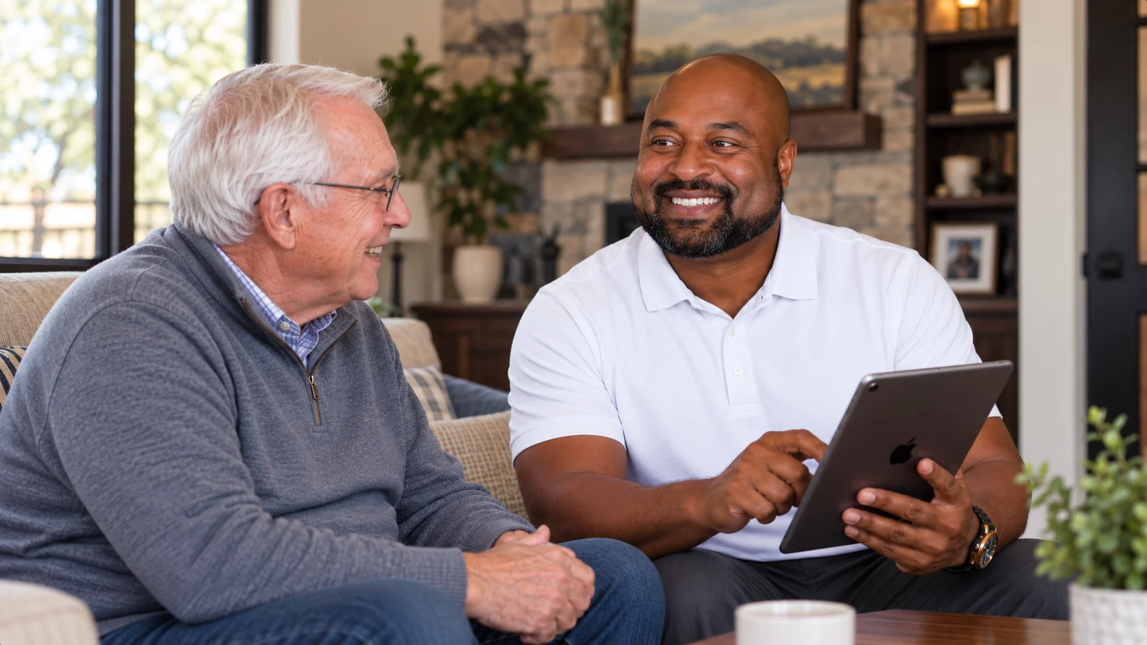 Home Doc team member reviewing a care plan with an older patient at home